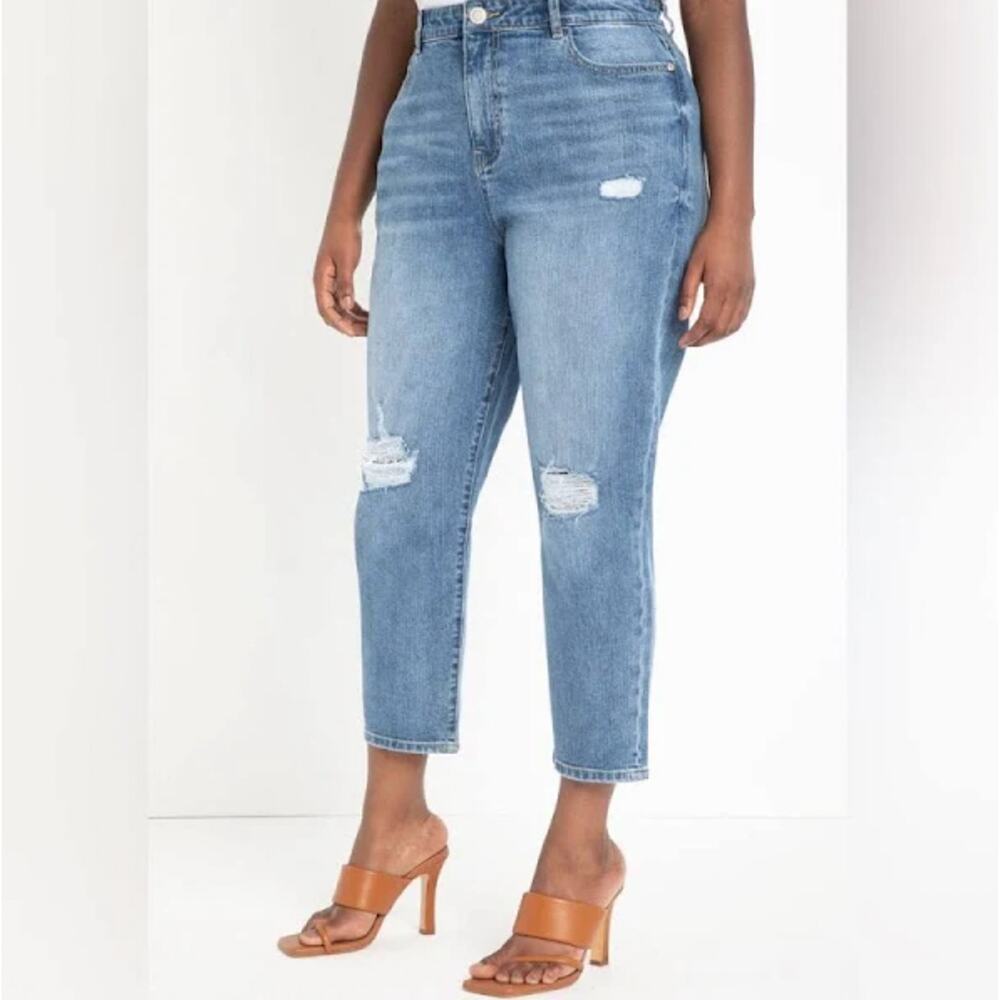 NWT NEW Eloquii Classic Fit Stretch Denim Mom Jean Denim Jeans‎ Distressed